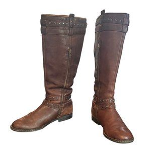 BORN Women's ‘Gwynne’ Brown Leather Double Buckle W81980 Tall Boot Size 9